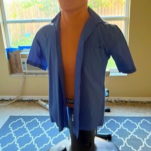 Stafford blue with white pinstripes shortsleave button-up dress shirt.